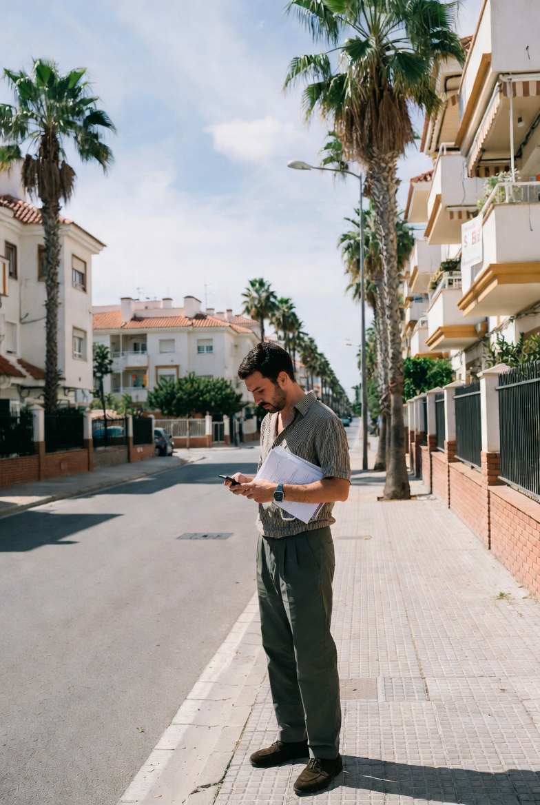 Agente inmobiliaria en Cataluña coordinando visitas desde el móvil