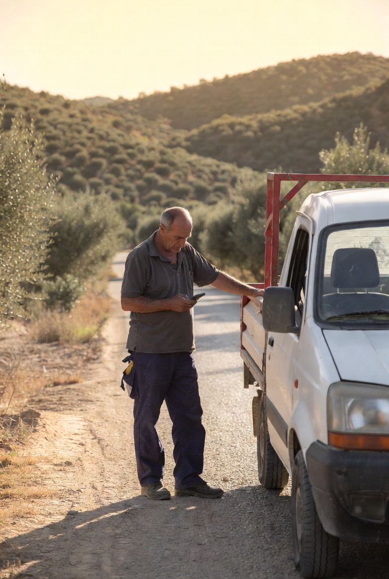 Técnico rural en Andalucía gestionando operaciones en el campo